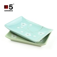 Wholesale rectangular handpainted flower ceramic sushi plate with clean color