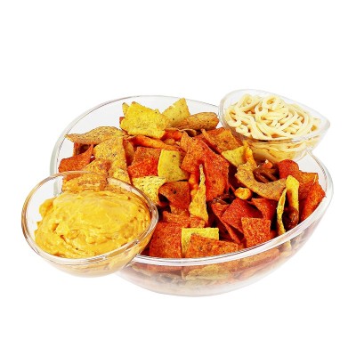 Serving snack bowl plastic chip & dip bowl with 2 Attachable Bowls