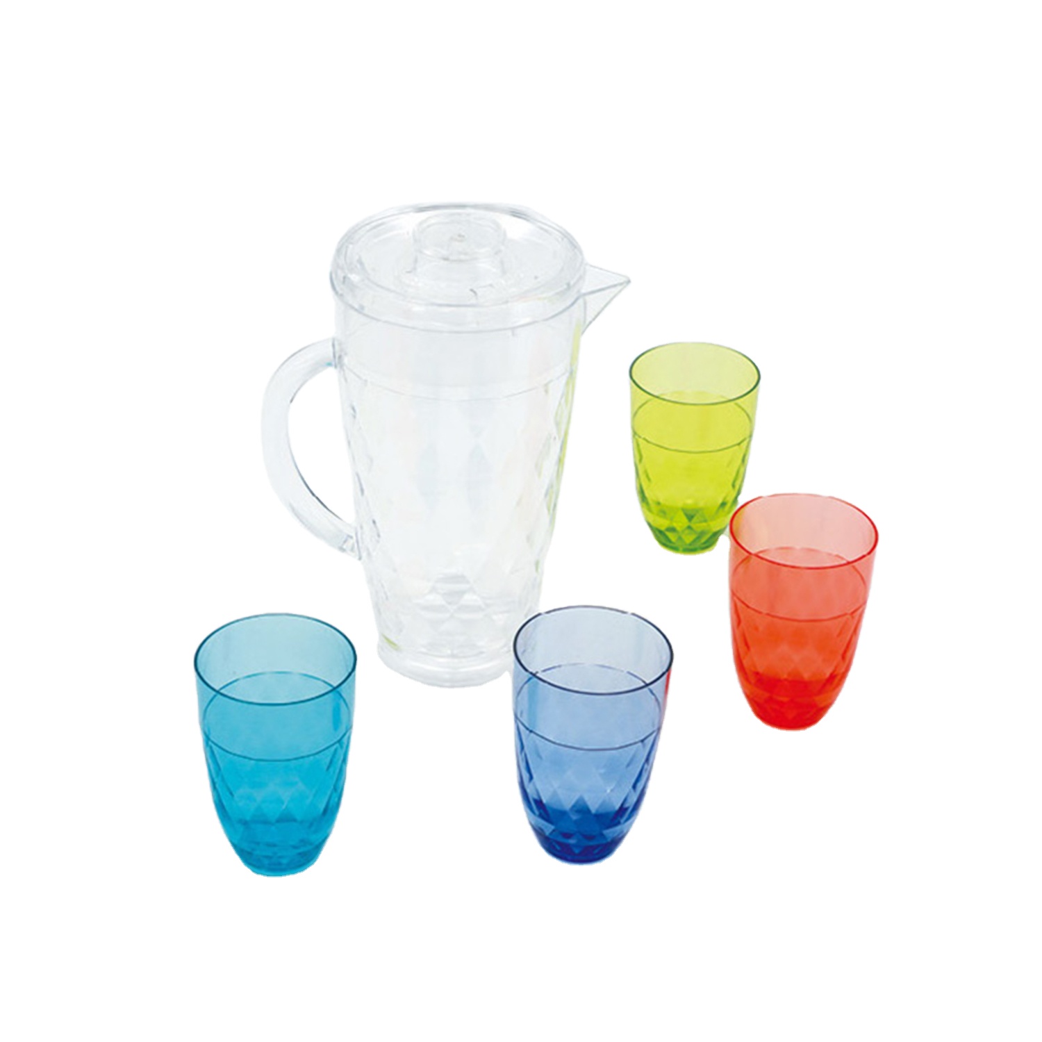 Large Drinkware Diamond Pitcher 4 Pieces Tumblers Set